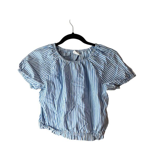 J. Crew Crewcuts Girl’s Blue and White Striped Cropped Top Cotton - Picture 1 of 5